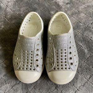 Native silver glitter shoes size 7